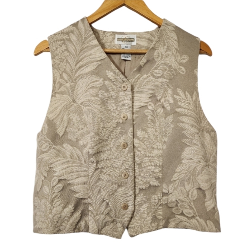 Vintage plant foliage print buttondown short coat vest